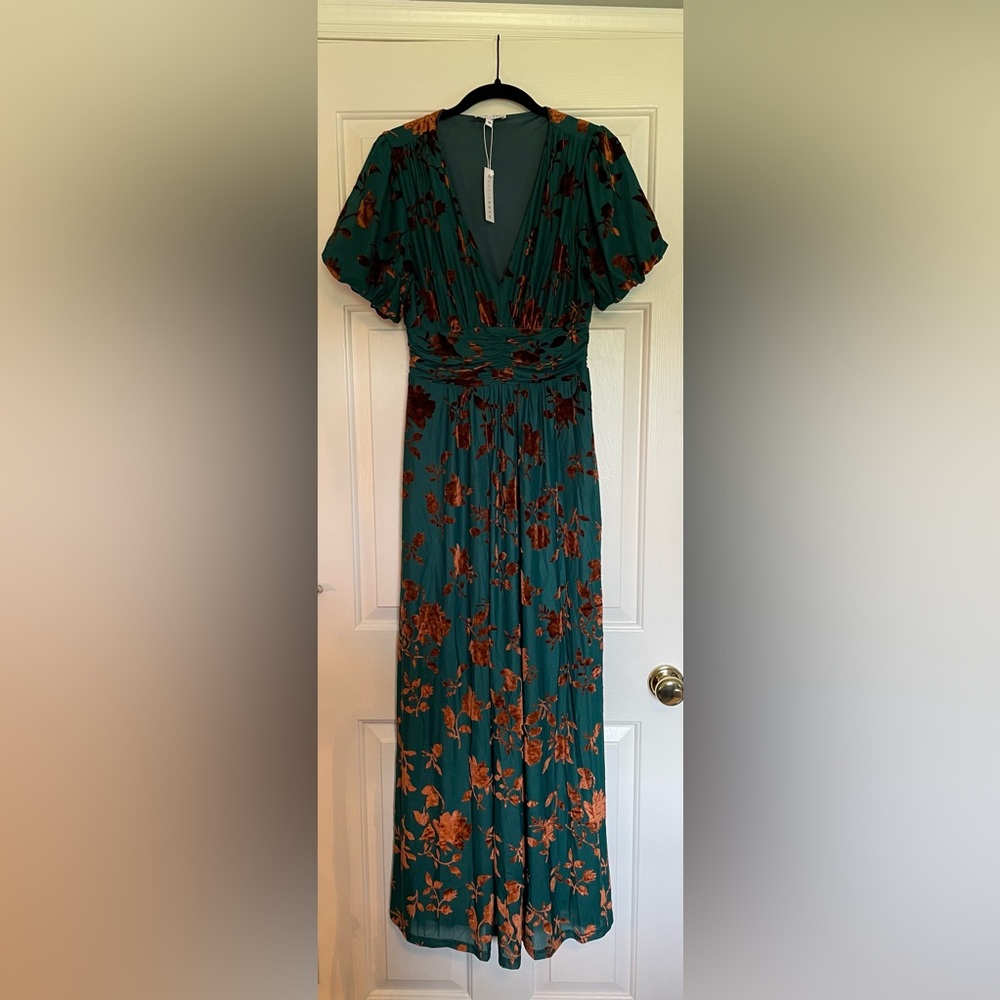 Women’s Baltic Born Jade & Bronze Velvet Maxi Dress Size Medium